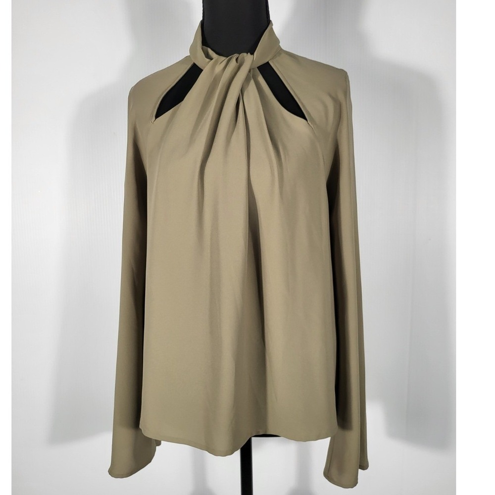 Marciano Los Angeles Taupe Twisted High Neck Cut Out Split Sleeve Blouse XS EU38